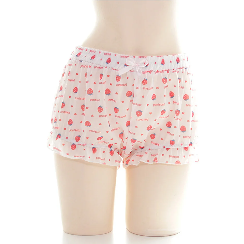

Kawaii Pumpkin Shorts Cute Girl Chiffon Strawberry Print Ruffle ShortS Diaper lover Bloomers Scanties Summer For DDLG