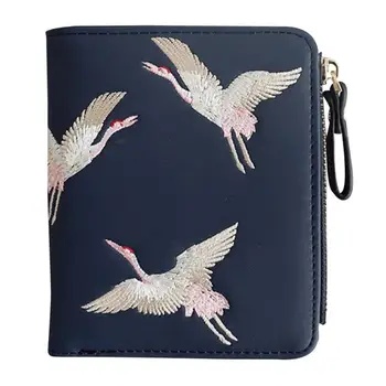 

Fanspack Fashion Wallet Mini Embroidered Short Wallet Creative Bird Pattern Embroidery Card Pouch Clutch Wallet Card Wallet