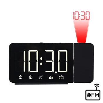 

LED Digital Alarm Clock Watch Table Electronic Desktop Clocks USB Wake up FM Radio Time Projector Snooze Function 2 Alarm