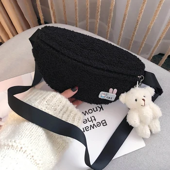 

Casual Women's Waist Bag Fanny Pack Fashion Plush Belt Bags Autumn Winter Crossbody Chest Pouch