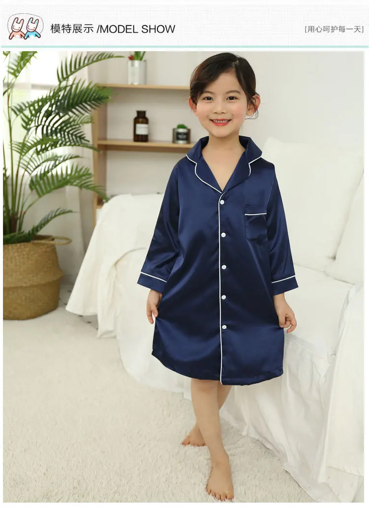 Детские халаты, осенние пижамы из вискозы в Корейском стиле ночная рубашка для девочек из искусственного шелка спортивный костюм с