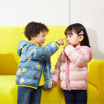 

HIPAC Winter Baby Girl Boy Toddler Coat Hooded Printed Fashion Long Jacket Clothes 90% White Duck Down Kids Warm Thick Snowsuits