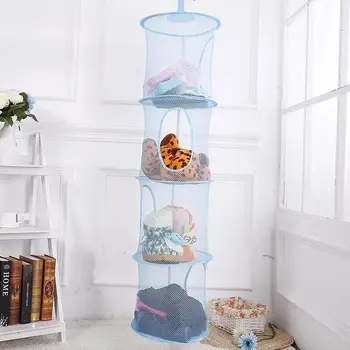 

4 Layer Drying Clothes Net Basket Hanging Basket Colorful Collapsible Storage Drying Nets Breathable Drying Cylindrical Basket