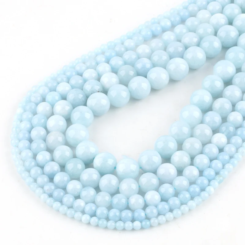 

Wholesale Natural Blue Cloud Jades Chalcedony Round Loose Beads 15"Strand 6 8 10 12mm For Jewelry Making DIY Bracelet Necklace