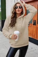 

Thicken Furry Hooded Sweatshirts Women Solid Colors Big Pocket Pullover Sweatshirts Chic Autumn Winter Warm Casual Loose Hoodies