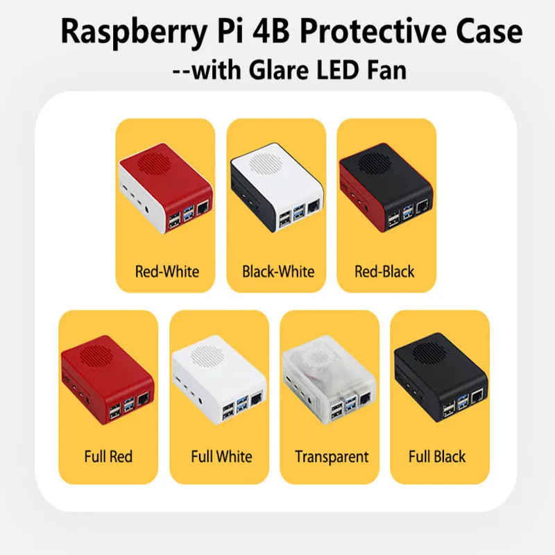 

Чехол для Raspberry Pi 4B, защитный чехол из АБС-пластика с блестящим светодиодным вентилятором, простой цветной чехол для Raspberry Pi 4, Модель B