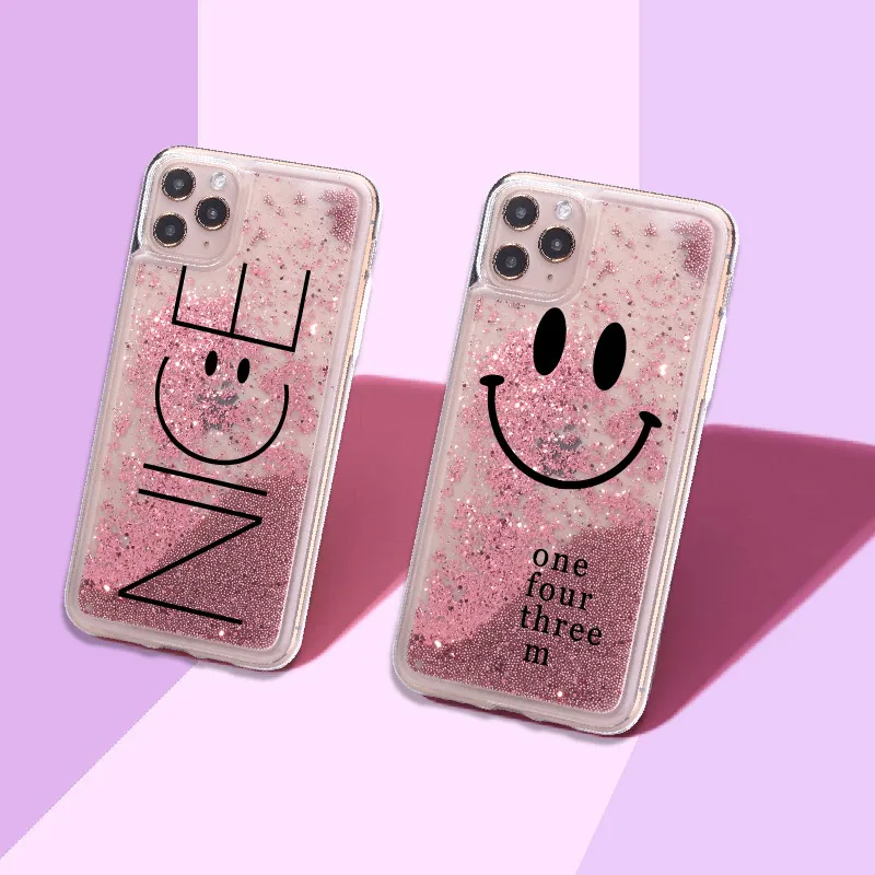 Чехол для телефона Nice Smile Face Positive Vibe Sparkle Liquid Real Glitter чехлы iPhone 11 X XS XR Max Pro 7 8 7Plus 8Plus |
