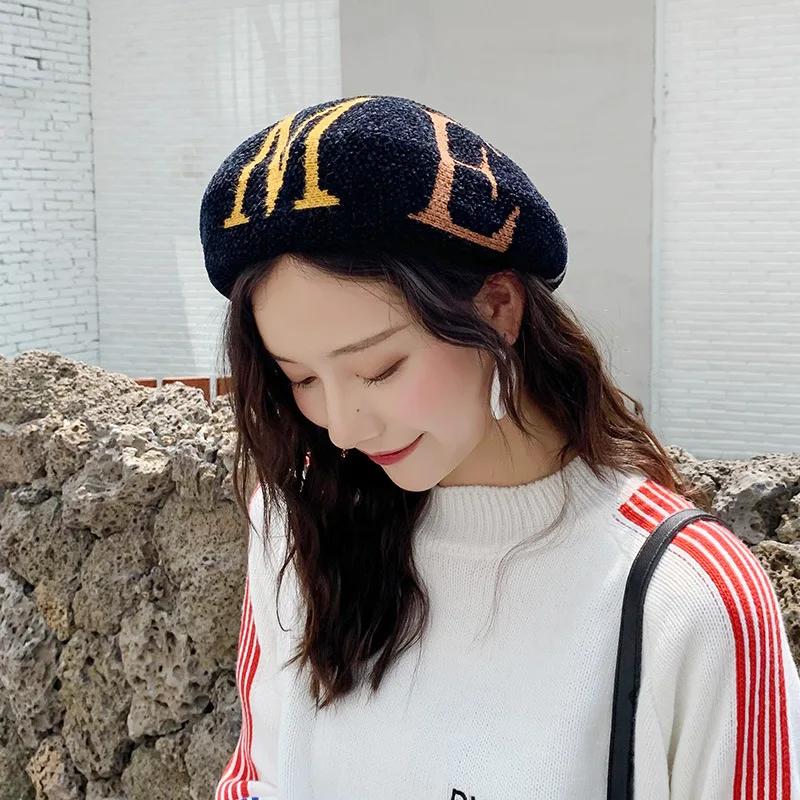 

Harajuku Winter Beret Hats Women Girls Artist Painter Berets Chenille Winter Western Style Kitted Octagonal cap Beret Hats