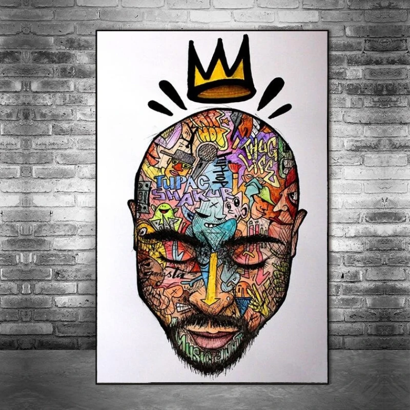 Граффити художественный портрет 2PAC Тупак стены художественные плакаты и принты