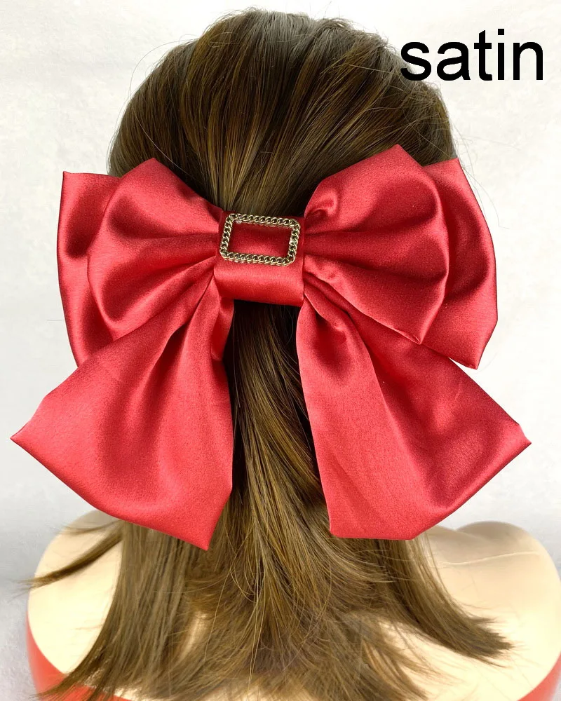 Barrettes à Cheveux Avec Nœud En Velours Rouge - Grandes Barrettes à Nœud Satin - Accessoire Cheveux Vintage Boho