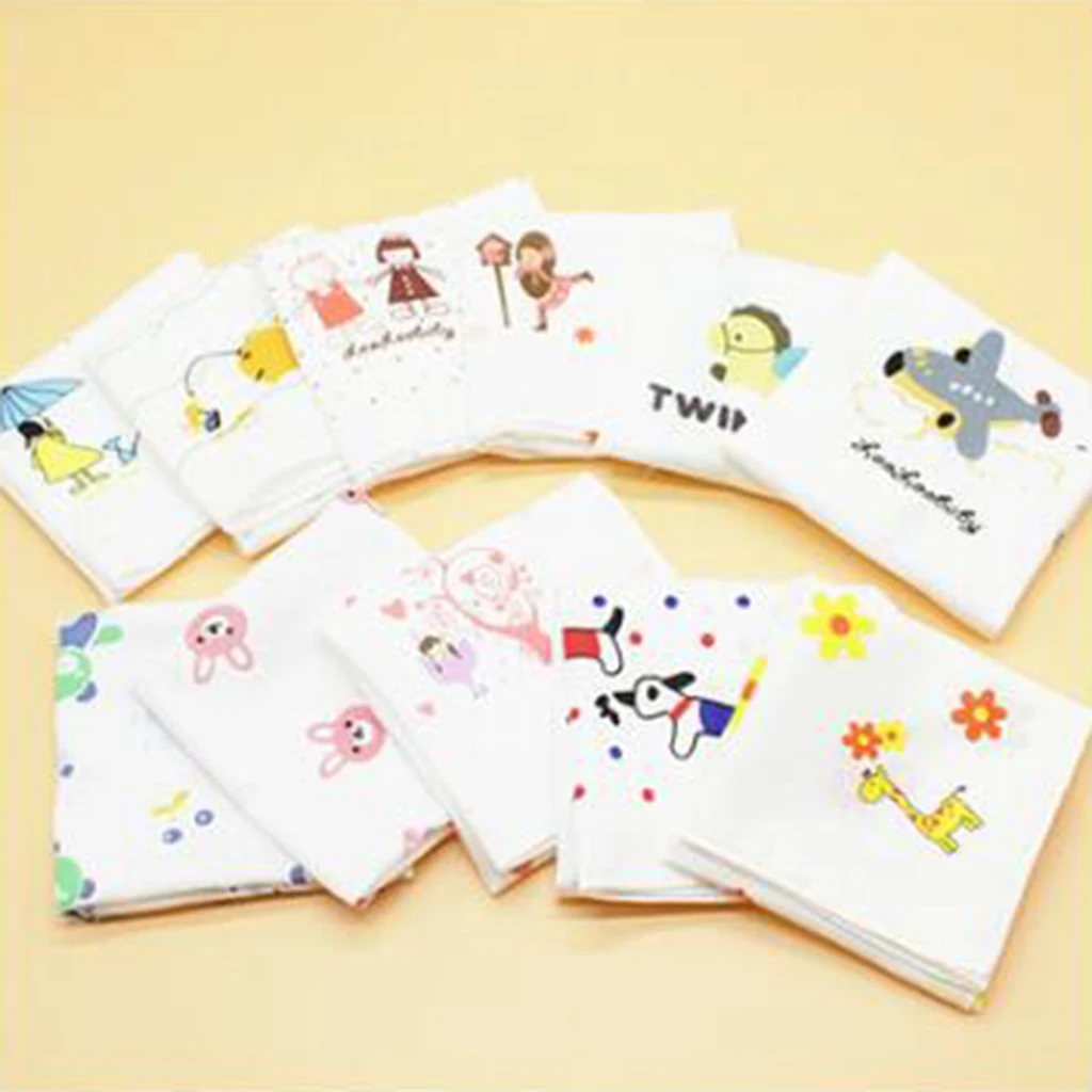 5pc Kids Cute Cartoon Handkerchiefs Baby Boys Hanky Soft Kerchiefs Cotton Hankie White Point Wipe Handkerchiefs Bear 35x35cm 