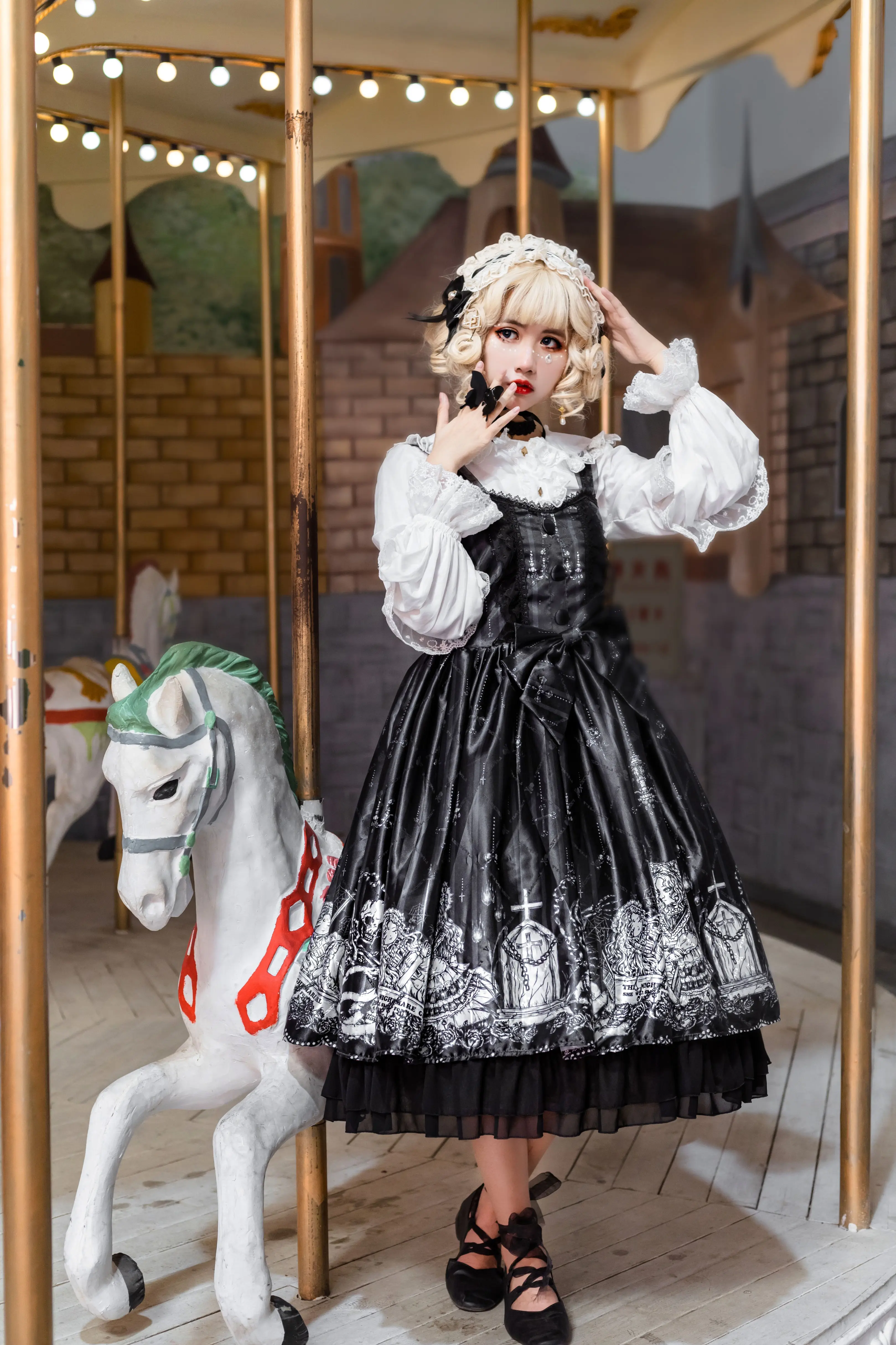 Gothic palace sweet princess lolita dress vintage high waist printing victorian strap dress kawaii girl gothic lolita cos loli