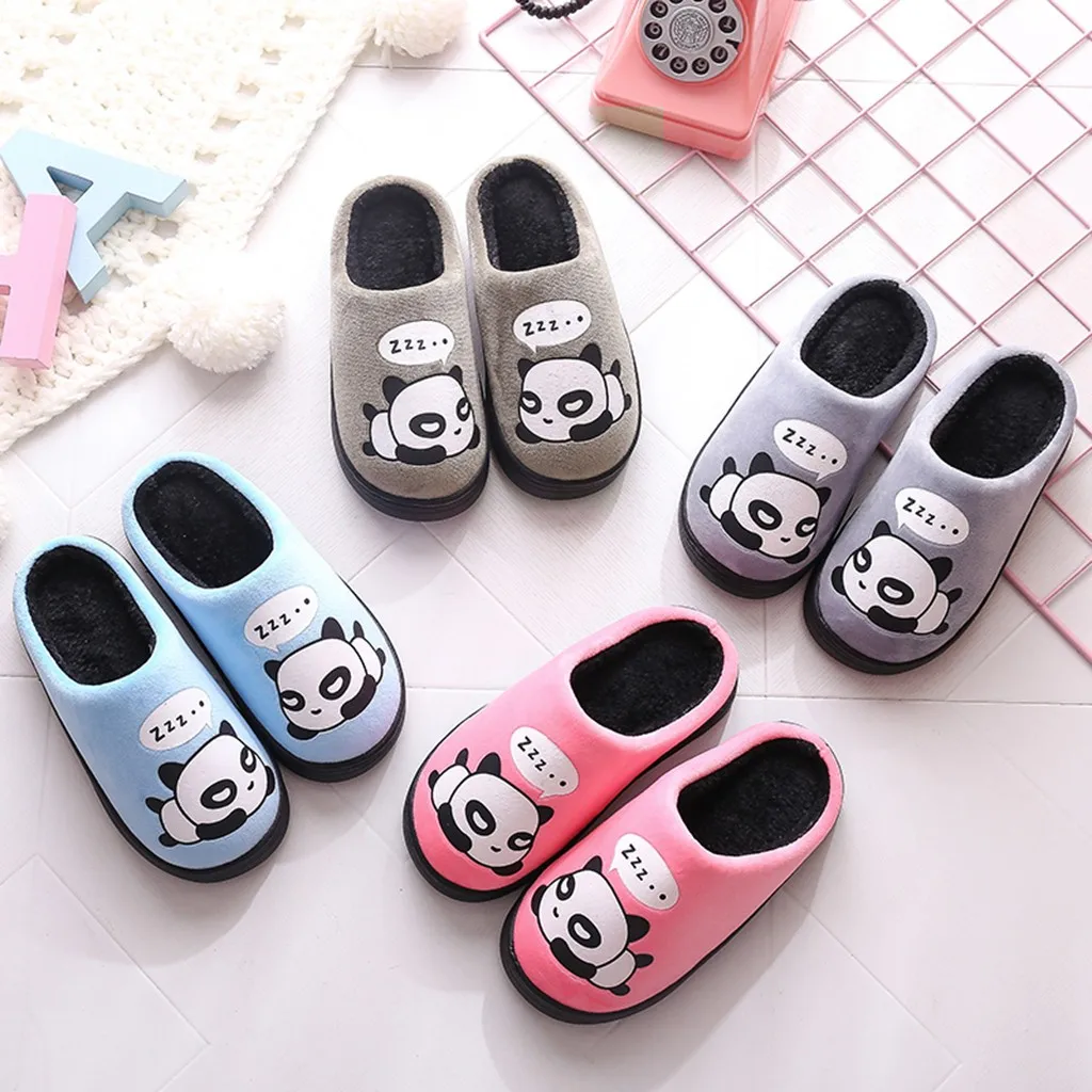 Зимние детские тапочки с героями мультфильмов; теплые домашние тапочки для маленьких мальчиков и девочек с милыми животными на плоской подошве из хлопчатобумажной ткани; тапки