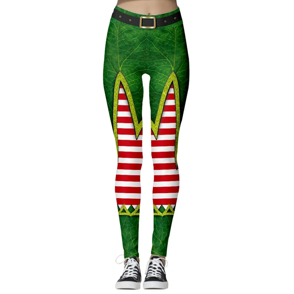Штаны для йоги, обтягивающие леггинсы, женская мода, высокая талия, для йоги, с рождественским принтом, для фитнеса, тренировок, бега, спортивные штаны, брюки#401105 - Color: Green