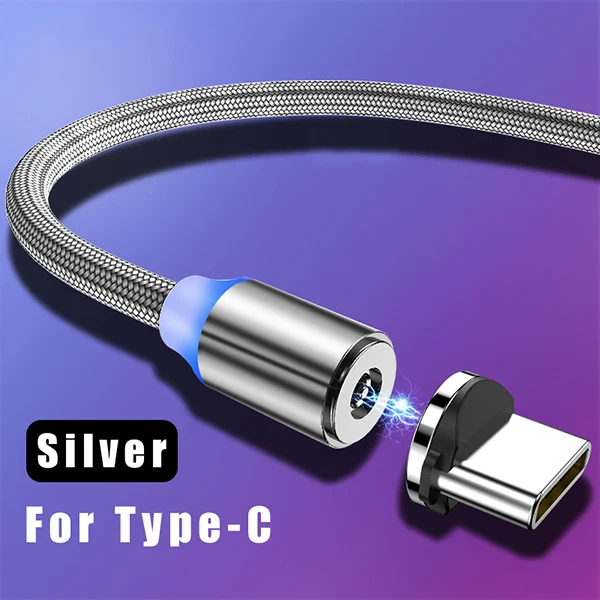 ACCEZZ Магнитный USB кабель для быстрой зарядки для iPhone 11 Pro Max XS X 8 7 Micro usb type C для Xiaomi 9 huawei Магнитный зарядный провод - Цвет: For Type-C Silver