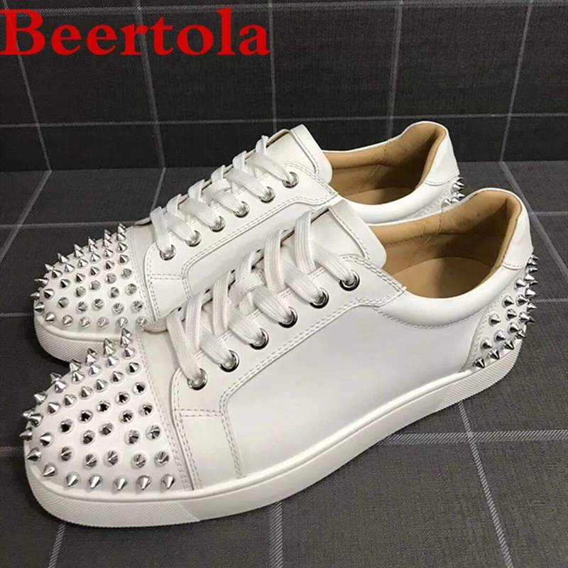 Zapatillas De deporte De lujo para hombre, alpargatas blancas suela plana, informales, con remaches traseros, De diseñador, De redonda| | - AliExpress