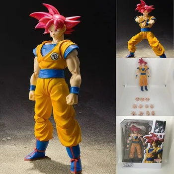 

Action Super Saiyan God Red Hair Goku SHF Action Figure Toy Collectible Toys Anime Dragon Ball Super Goku Model Change-Face Doll