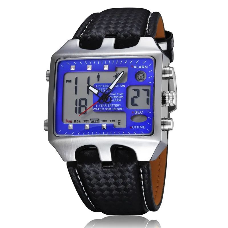0930black blue OHSEN часы мужские спортивные часы мужские светодиодный стробоскоп для автомобильной наручные часы кожаные мужские часы Relogio Masculino reloj hombre - Цвет: 0930black blue