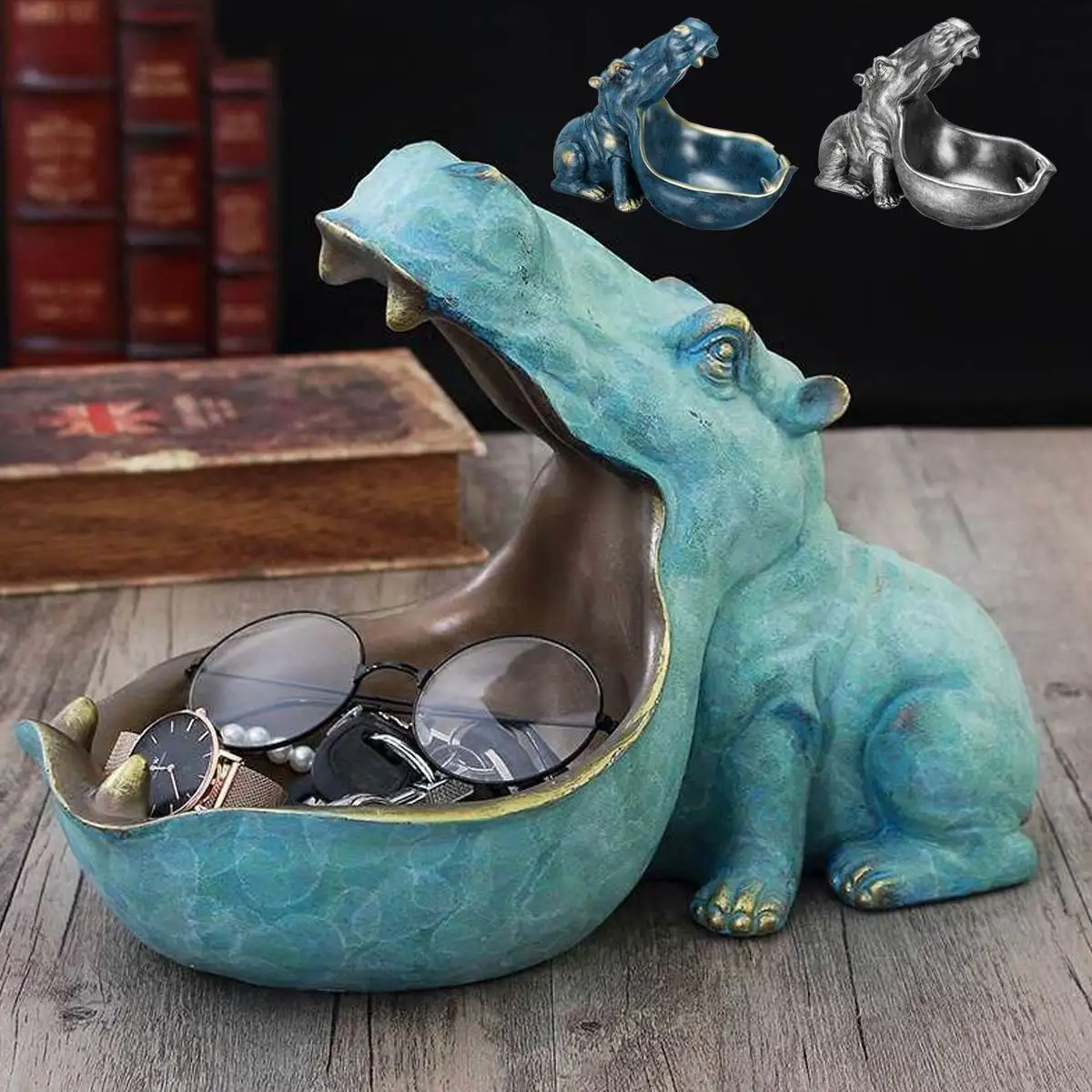 

Hippopotamus Statue With Storage Funcion Resin Artware Sculpture Ornament For Desk Home Decor Decoration Accessories