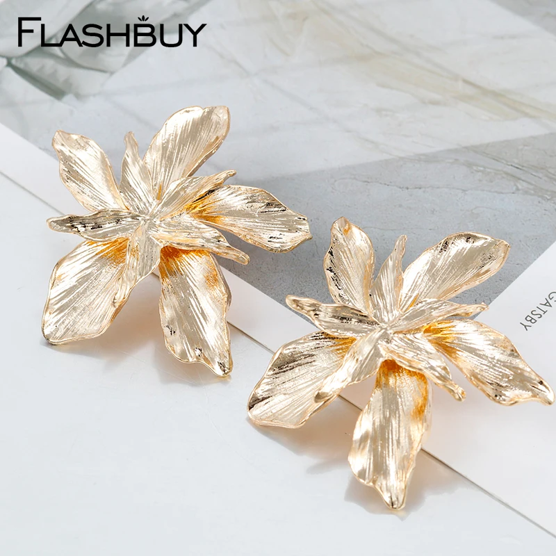 

Flashbuy Metal Geometric Flower Alloy Drop Dangle Earrings For Women Vintage Exaggeration Gold Earings Gift Fashion Jewelry