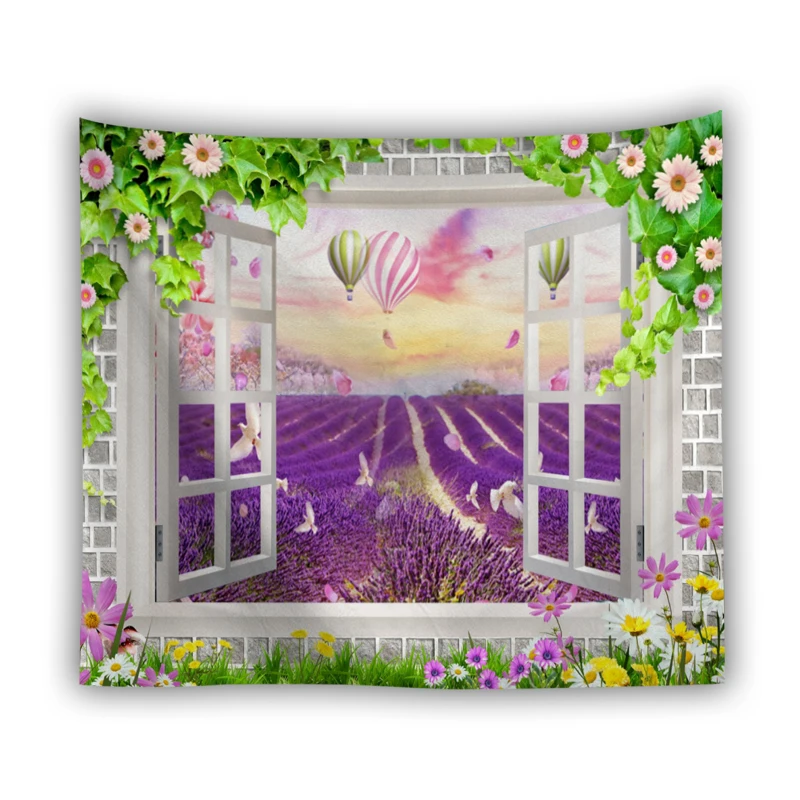 Растительный гобелен в стиле бохо с изображением природы, живописное окно, лаванда, гобелен, настенный, Цветочный декор, на заказ, гобелен, настенный - Цвет: 5