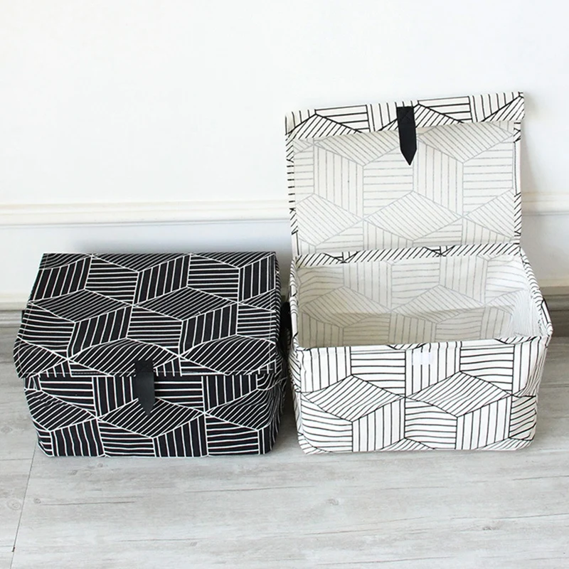  Stripe Covered Desk Storage Box Storage Organizer Clothes Storage Basket Cosmetic Case Kids Toys St