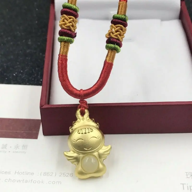 

1PCS 24k Yellow Gold & Hetian Jade Nephrite Women Luck Angel Baby Pendant