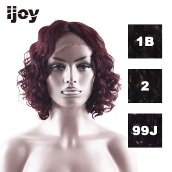 

Colored Deep Wave Wig 4inchesx1cm Part Lace Front 12“ 1B Black 99J Maroon Red Ombre Brazilian Human Hair Wig Non-Remy IJOY