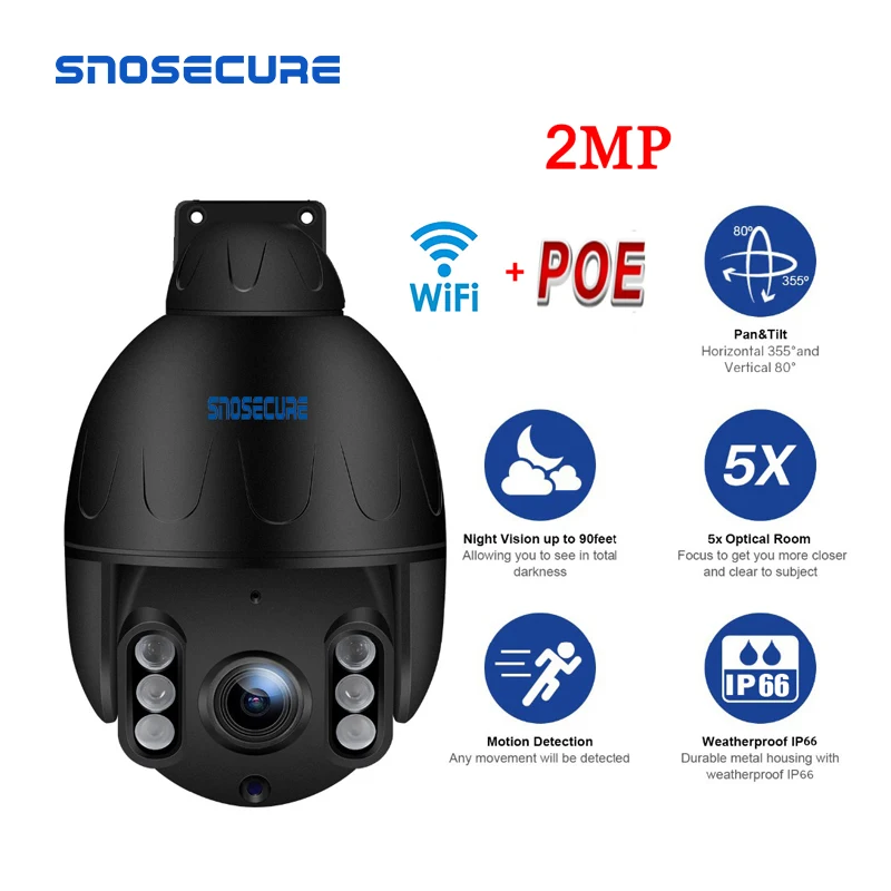 Скоростная купольная IP-камера SNOSECURE PTZ Wi-Fi 1080P уличная беспроводная камера с