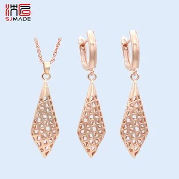 

SJMADE 585 Rose Gold Bohemia Hollow Prismatic Vintage Dangle Earrings Jewelry Sets For Women Wedding Party Jewelry Anti Allergy