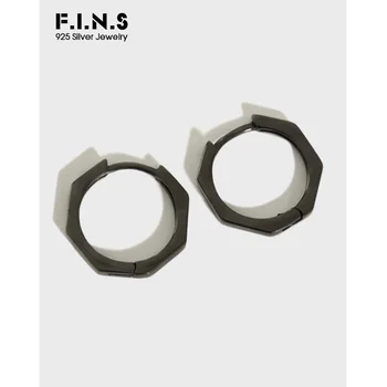 

F.I.N.S Octagon 925 Silver Earrings Small Hoop Earrings Geometry Gun Black Color Korean Earings Fashion Jewelry Gifts for Girls