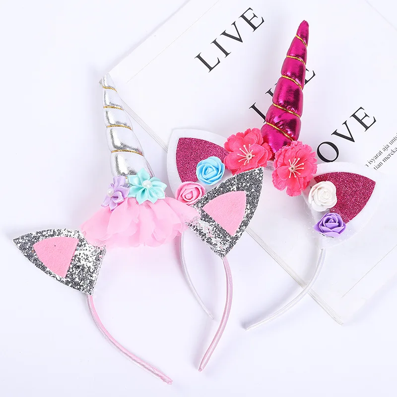 

Hot style hot selling children birthday unicorn headband hair accessories children pony head style headband hair accessories