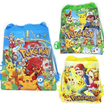 

12pcs Pokemon Go Baby Shower Kids Favors Non-woven Fabric Drawstring Mochila Gifts Bags Pikachu Backpack Birthday Party Supplies
