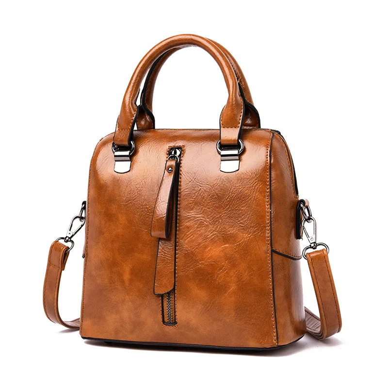 

2019 new European and American fashion oil wax leather single shoulder oblique satchel