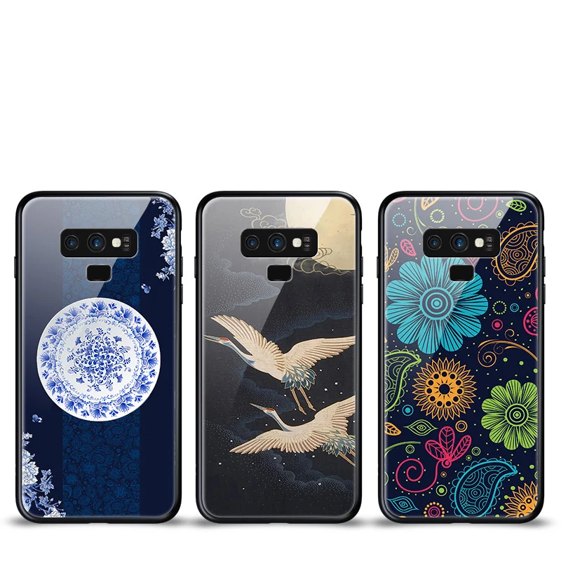 

Tempered Glass Phone Case For Samsung Galaxy Note 8 9 Note8 Note9 Luxury Chinese Style Back Cover