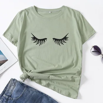 

Eyelashes Printed Women T-shirts Plus Size 5XL O Neck Short Sleeve Female tshirt Tops 2020 Spring Summer Lady Cozy Lady Tshirt