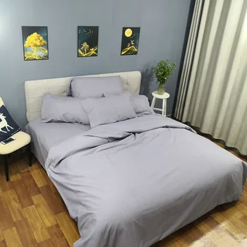 

King size pure color soft cotton bed sheet pillowcase quilt cover sets