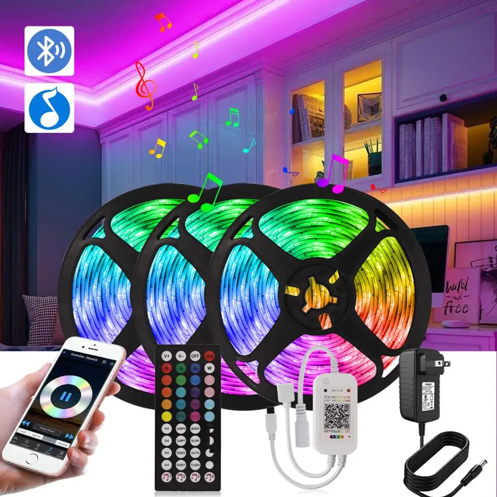 

New Bluetooth LED Strip Light RGB 5050 Color change Flexible Ribbon DC12V LED lights 5M 10M 15M Diode Tape Bluetooth Controller