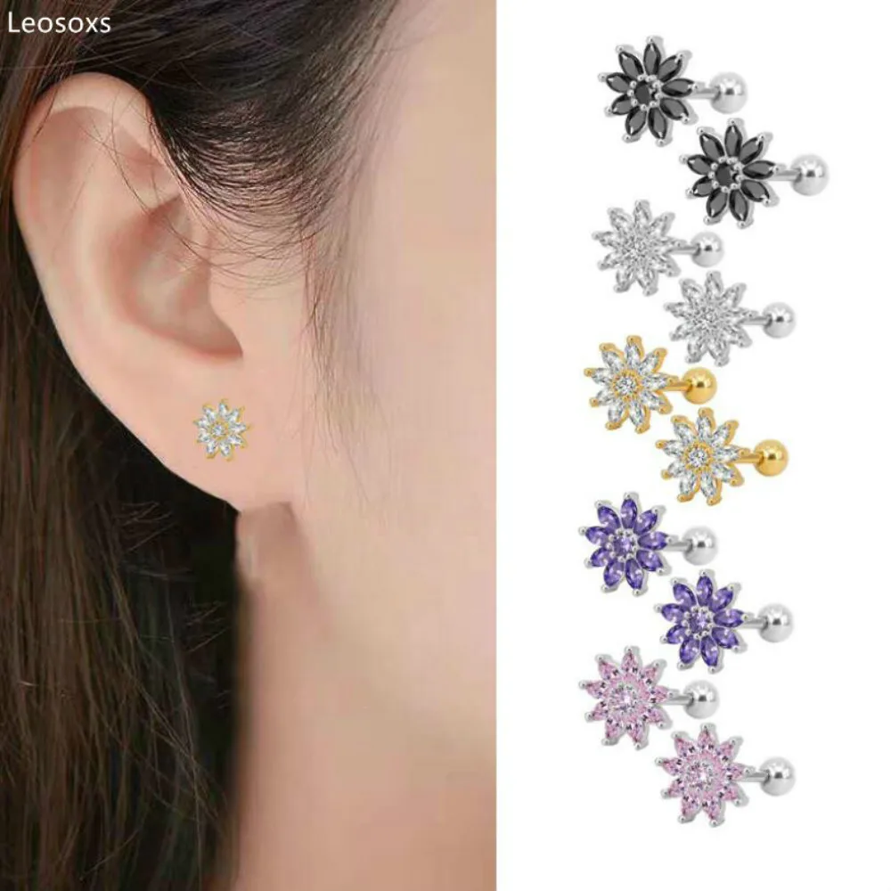 

Leosoxs 1pc Cz Cartilage Earring Pink White Purple Black Flower Tragus Rook Conch Earlobe Stud Ear Earrings Piercing Jewelry