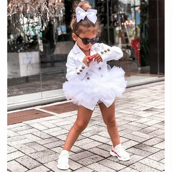 

Children Toddler Girls Slim Fit Blazers Button Coat with Lace Tulle Skirts Tops Girls Teenage Girls Autumn Formal Blazer Jackets