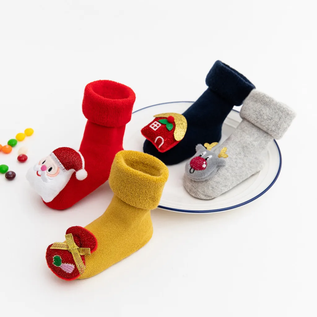 Рождественский олень Санты для маленьких мальчиков и девочек; нескользящие вязаные теплые носки; детские носки; skarpetki dla dzieci; носки для детей