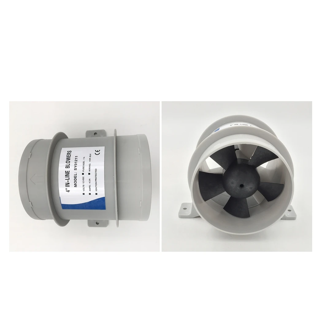 Pack of 2 - 4-Inch 100mm Quiet Marine High Performance Turbo in Line Bilge Blower, 12V, Gray, Waterproof