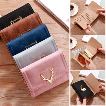 

Women Leather Wallet Christmas Deer Vintage Tri-Folds Cash Purse Girl Small Clutch Coin Purses Holders H66