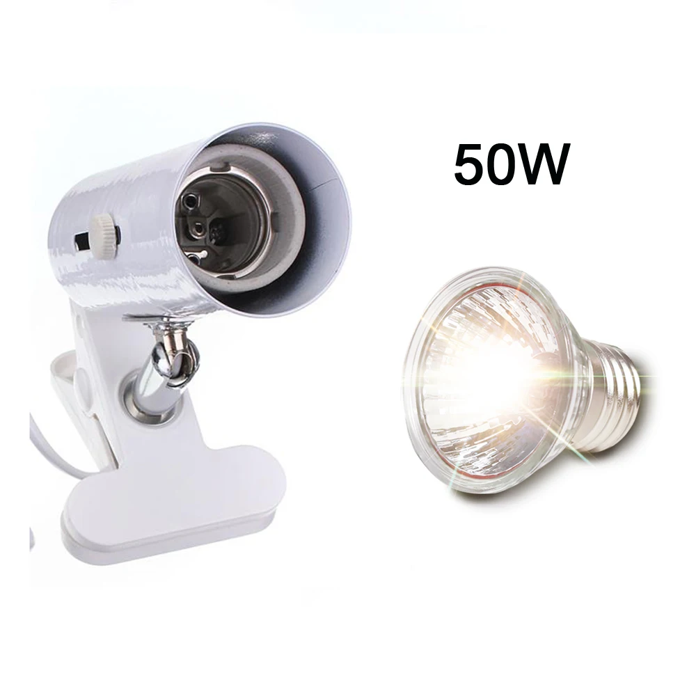 White and 50W lamp UVA+ UVB 3,0 лампа для рептилий комплект с зажимом керамический держатель для ламп черепаха греется УФ нагревательный набор ламп черепахи ящерицы освещение - Цвет: White and 50W lamp