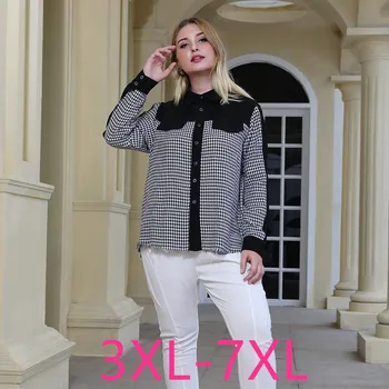 

2020 new autumn winter plus size tops for women large blouse casual loose long sleeves plaid lapel shirt 3XL 4XL 5XL 6XL 7XL