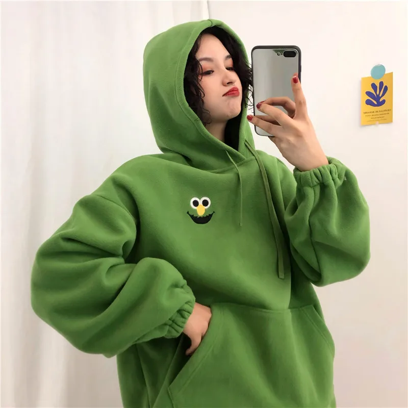 ELMO Embroidery Hoodies Pockets Oversize Sweatshirts