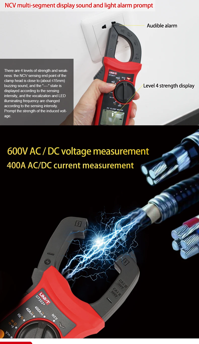 UNI T UNI-T UT202A+ UT204+ цифровой AC DC токовые клещи мультиметр True RMS 400-600A Авто диапазон Вольтметр Сопротивление Тест