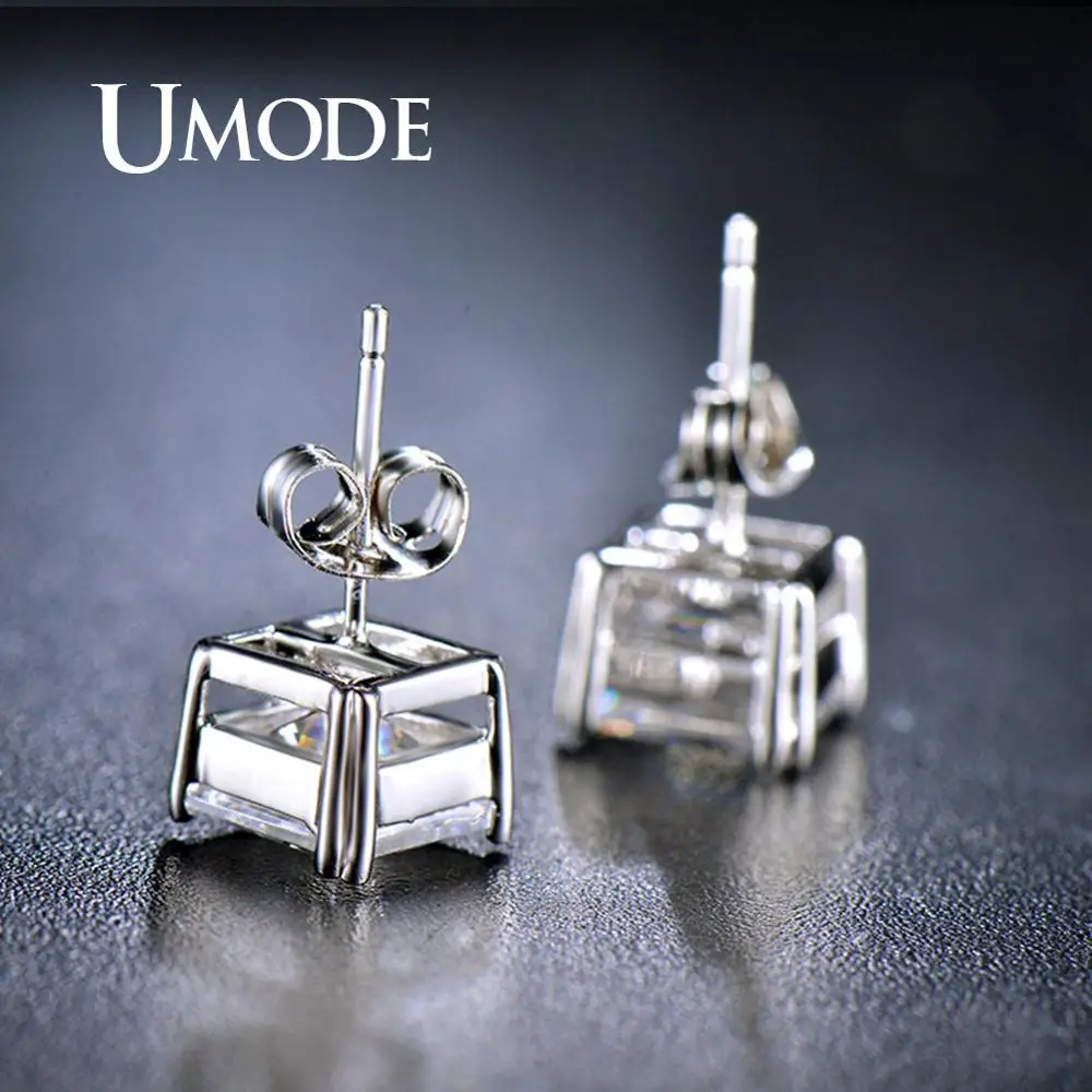 UMODE 8 мм 2.5ct прозрачные CZ серьги-гвоздики для женщин белые серьги золотого цвета модные ювелирные изделия Свадебные подарки аксессуары UE0187B