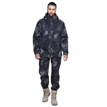 

Python Tactical Softshell Camouflage Outdoors Suit Jacket + Pants Men Army Waterproof Hoodie Clothing Set Military Uniform