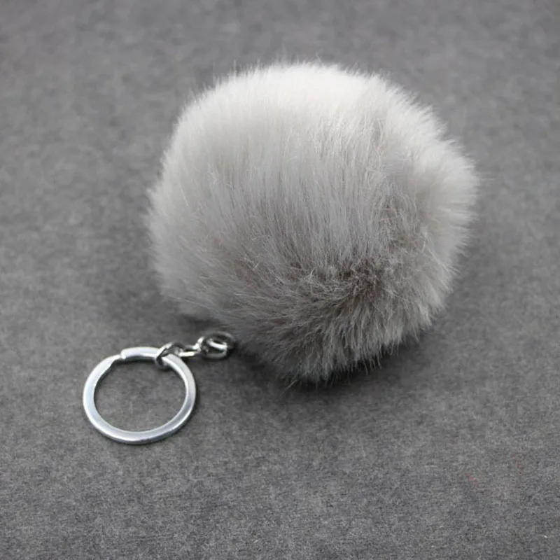 Fluffy Fur Pompom Key Chain Plush Toys for Children Soft Artificial Rabbit Fur Ball Keyring Girls Bag Hang Pendant Kids Gift Toy - Цвет: gray